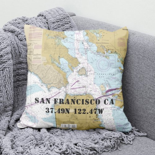 Nautical Chart Latitude Longitude San Francisco Throw Pillow