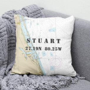 Nautical Chart Latitude Longitude Southeast FL Throw Pillow