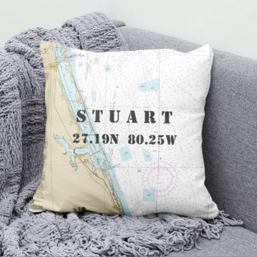 Nautical Chart Latitude Longitude Southeast FL Throw Pillow