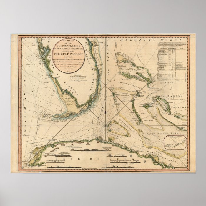 Nautical Chart of the Gulf of Florida Poster