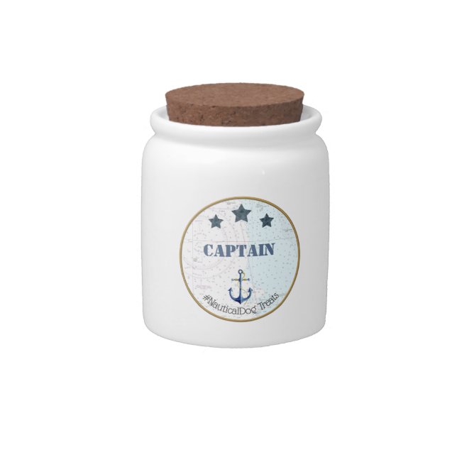 Nautical Chart Pet Treat Jar with Name (Front)