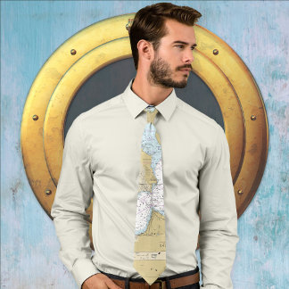 Nautical Chart San Francisco Bay Teal & Tan Neck Tie