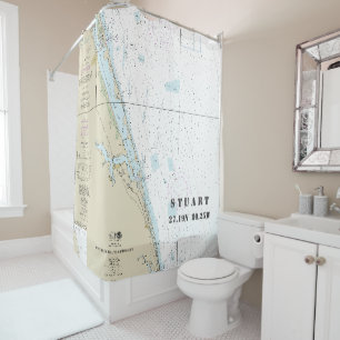 Nautical Chart Stuart FL Longitude Latitude Shower Curtain
