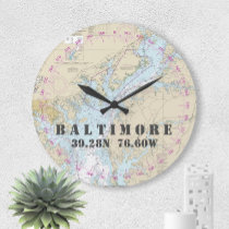 Nautical Chart Vintage Map Baltimore Chesapeake MD Large Clock