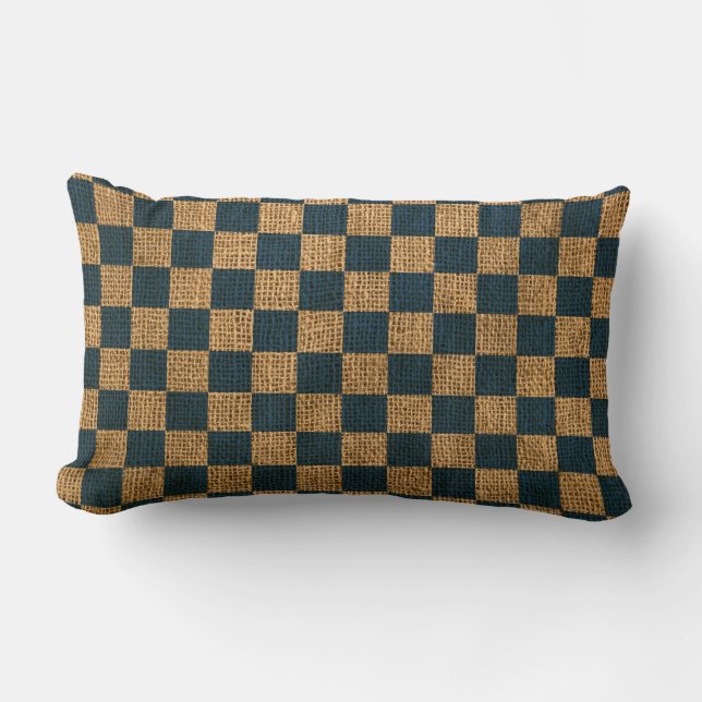 Nautical Check in Deep Sea Blue Lumbar Pillow (Front)
