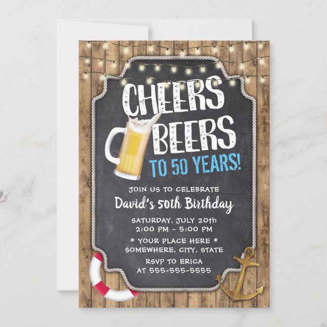Nautical Cheers & Beers Rustic Sailor Birthday Invitation (Front)