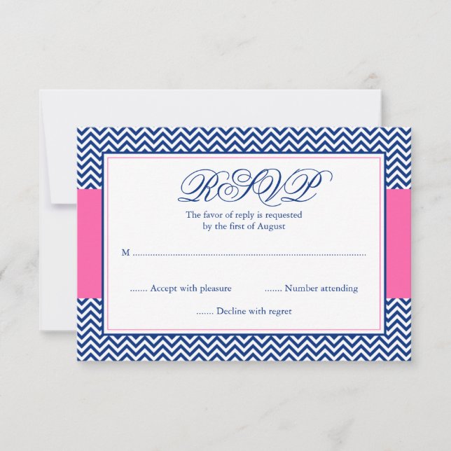 Nautical Chevron Anchor Blue Pink Bat Mitzvah RSVP Card (Front)