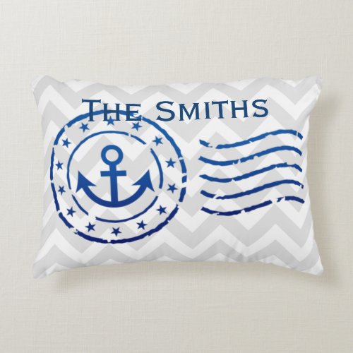 Nautical Chevron  Anchor Seal Accent Pillow