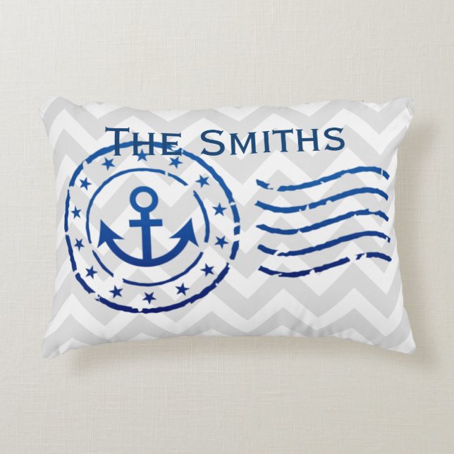 Nautical Chevron & Anchor Seal Accent Pillow (Front)