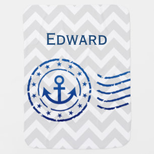 Nautical Chevron & Anchor Seal Baby Blanket