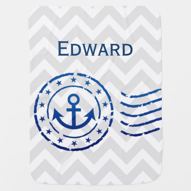 Nautical Chevron & Anchor Seal Baby Blanket (Front)