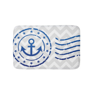 Nautical Chevron & Anchor Seal Bath Mat
