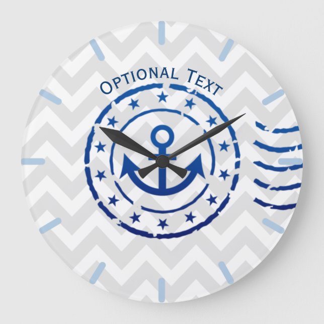 Nautical Chevron & Anchor Seal Large Clock (Front)