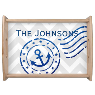 Nautical Chevron & Anchor Seal Serving Tray