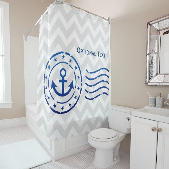 Nautical Chevron & Anchor Seal Shower Curtain (In Situ)