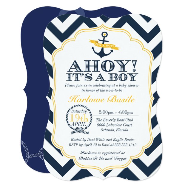 Nautical Chevron Baby Boy Shower Invitation