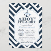Nautical Chevron Baby Boy Shower Invitation Blue (Front/Back)