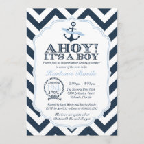 Nautical Chevron Baby Boy Shower Invitation Blue