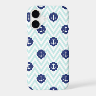 Nautical Chevron Navy Blue Anchors Pattern iPhone 17 Case