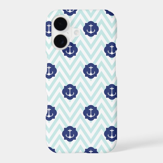 Nautical Chevron Navy Blue Anchors Pattern Case-Mate iPhone Case (Back)
