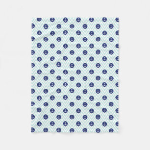 Nautical Chevron Navy Blue Anchors Pattern Fleece Blanket