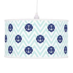 Nautical Chevron Navy Blue Anchors Pattern Hanging Lamp