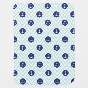 Nautical Chevron Navy Blue Anchors Pattern Stroller Blanket