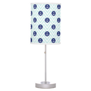 Nautical Chevron Navy Blue Anchors Pattern Table Lamp