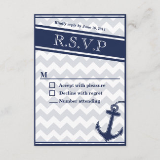 Nautical chevron navy blue RSVP invitation
