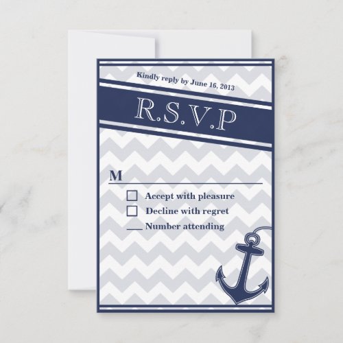 Nautical chevron navy blue RSVP invitation