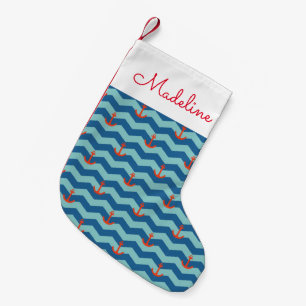 Nautical Chevron Pattern Add Your Name Small Christmas Stocking