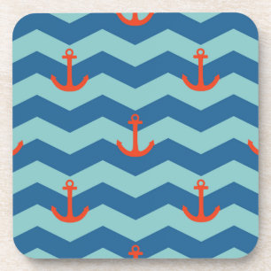 Nautical Chevron Pattern Beverage Coaster