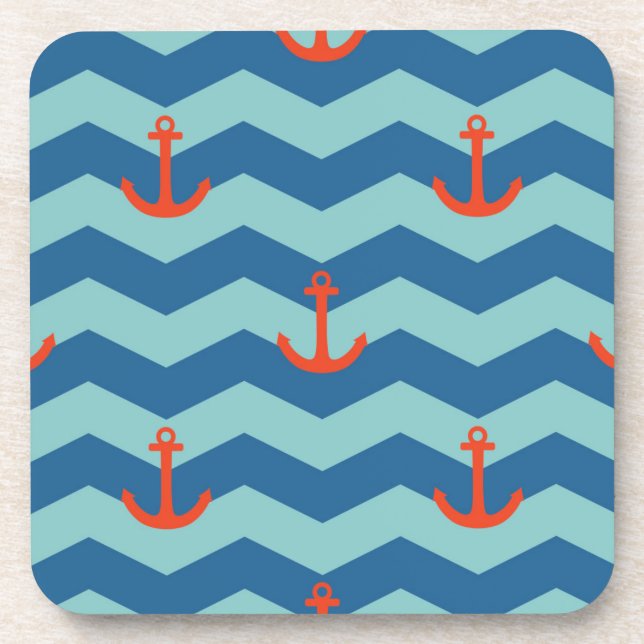 Nautical Chevron Pattern Beverage Coaster (Front)