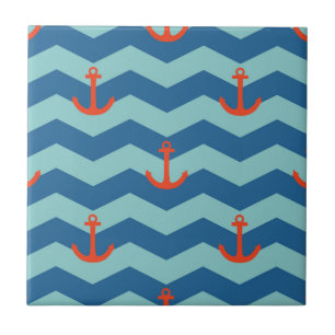 Nautical Chevron Pattern Ceramic Tile