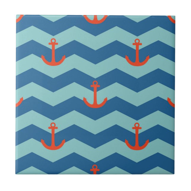 Nautical Chevron Pattern Ceramic Tile (Front)