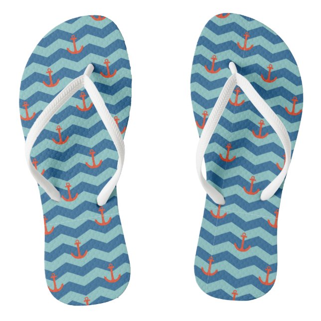 Nautical Chevron Pattern Flip Flops (Footbed)