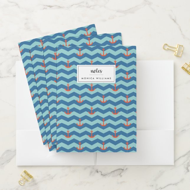 Nautical Chevron Pattern Pocket Folder (In Situ)