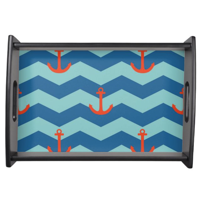 Nautical Chevron Pattern Serving Tray (Front)