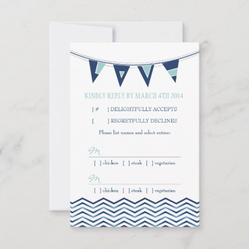 Nautical Chevron Waves with Love Banner RSVP Card