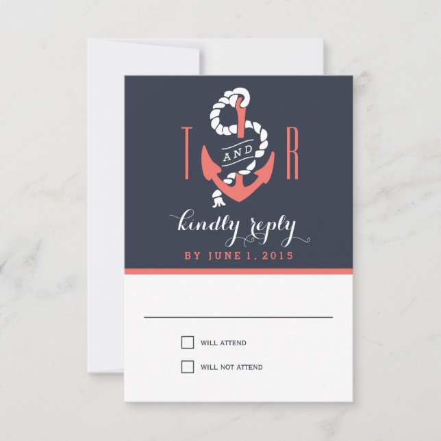 Nautical Chic Wedding Response / RSVP Cards (Front)