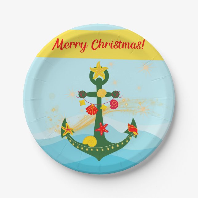 Nautical Christmas Anchor Paper Plates (Front)