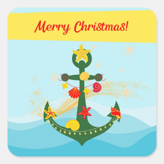 Nautical Christmas Anchor Square Sticker (Front)