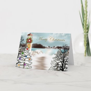 Nautical Christmas Card With Lighthouse by ChristmasBellsRing at Zazzle
