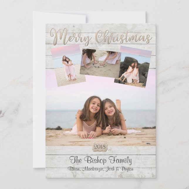Nautical Christmas Cards Photo Wood Background (Front)
