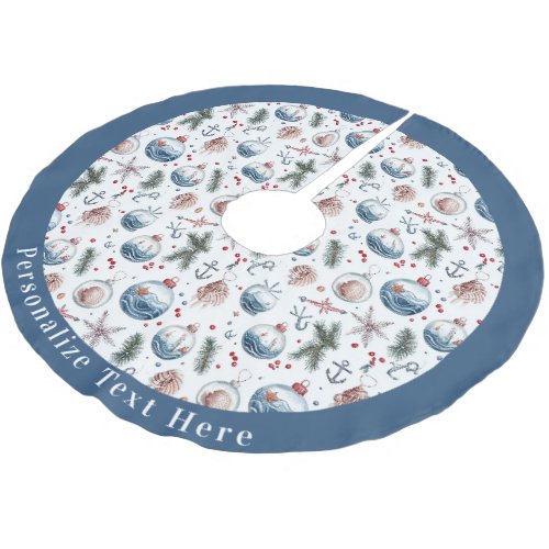 Nautical Christmas Coastal Ornament Pattern Custom Brushed Polyester Tree Skirt