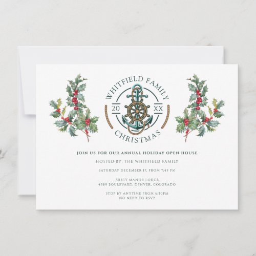 Nautical Christmas Holiday Open House Party Invitation