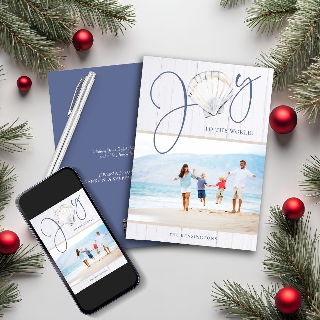 Nautical Christmas Joy Seashell Holiday Photo (Nautical Christmas Joy Seashell Holiday Photo Card)