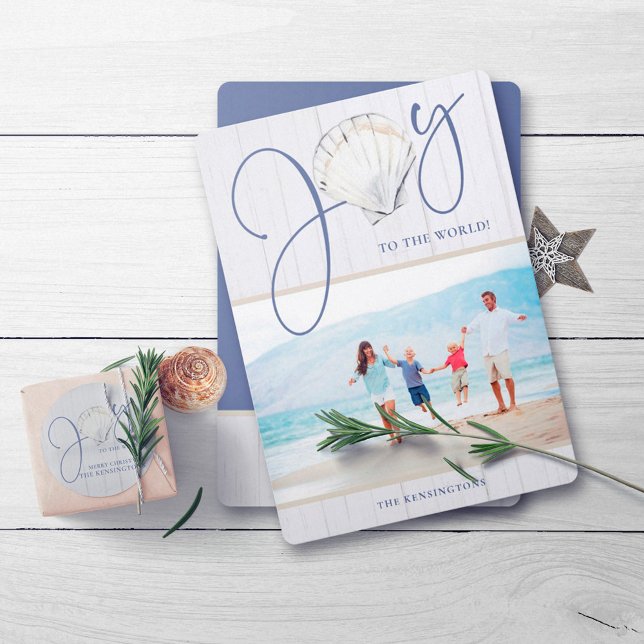 Nautical Christmas Joy Seashell Holiday Photo Card (Creator Uploaded)