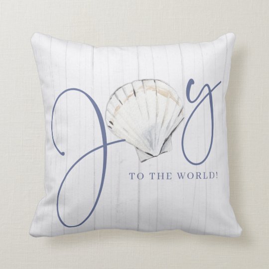 Nautical Christmas Joy Seashell Holiday Throw Pillow