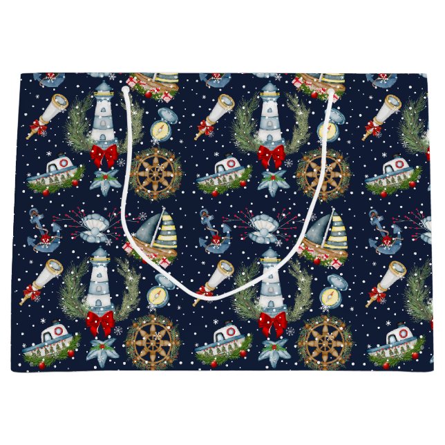 Nautical Christmas Large Gift Bag (Front)